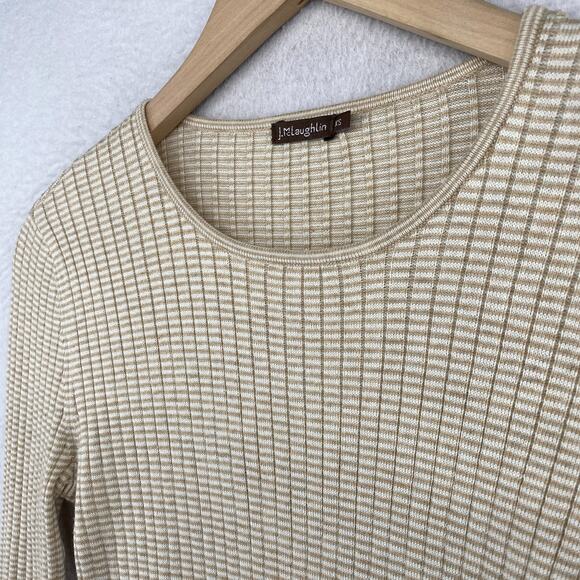 J.MCLAUGHLIN Sweater Womens XS Annette Ribbed Striped Button Cuff Stretch Beige - Picture 1 of 13